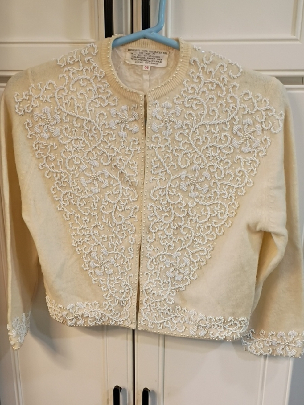 Vintage Cream Beaded Cropped Cardigan - Picture 2 of 11